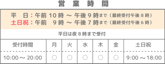 あさがや整体院の営業時間